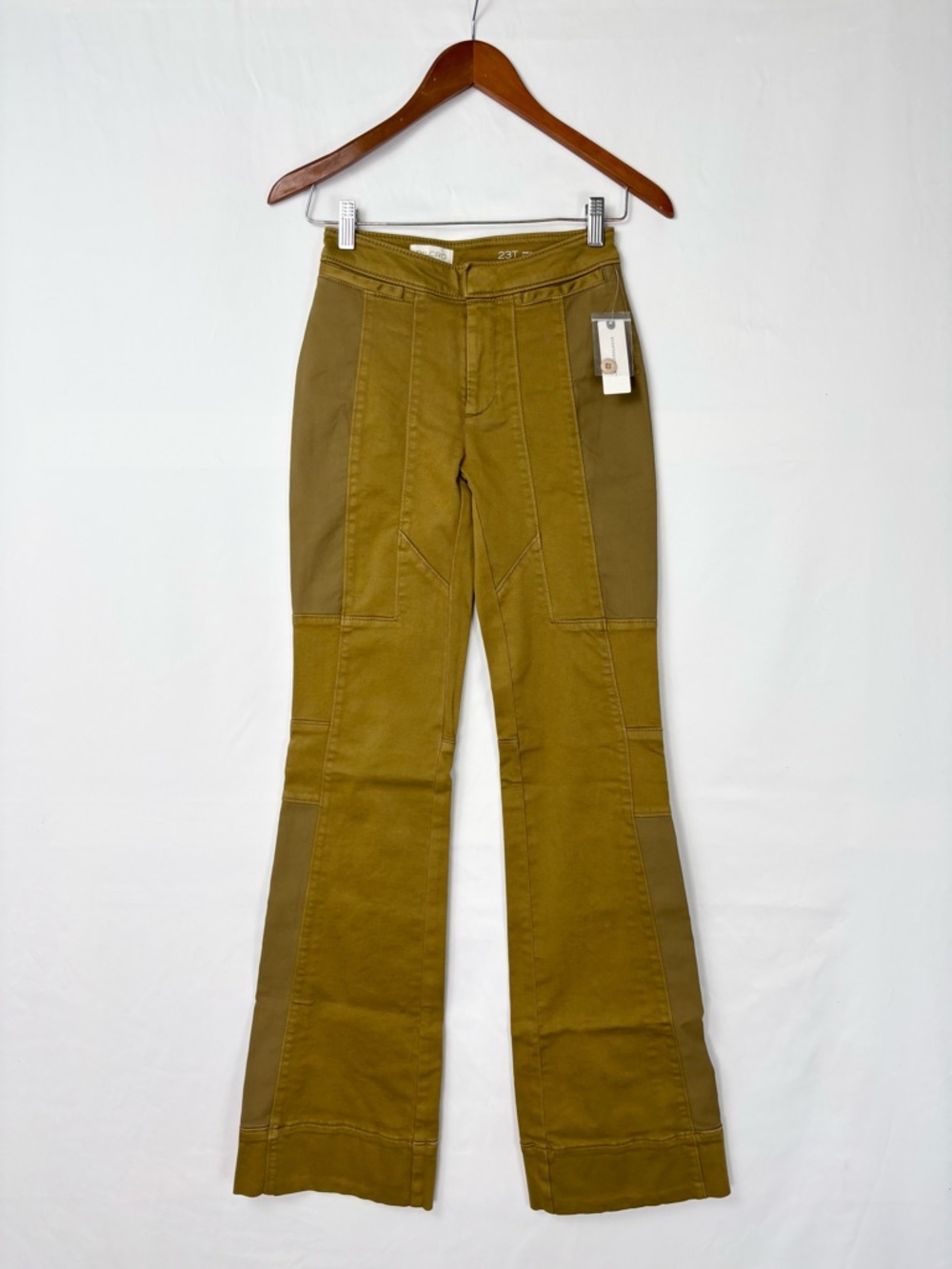 NEW Anthro Pilcro Annika Clean Bootcut Pant Bronze Army Size 23 Tall